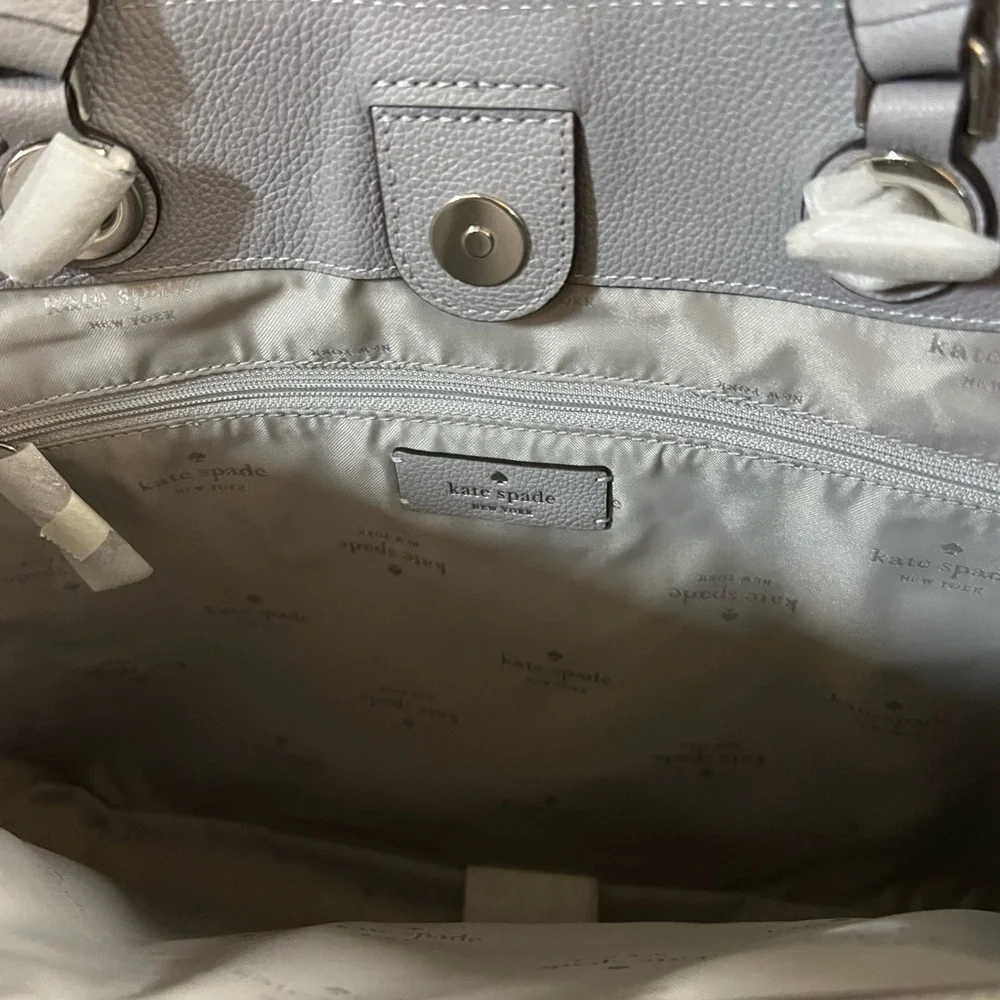 Kate Spade Light Gray Pebble Leather Chain Strap Tote NWT